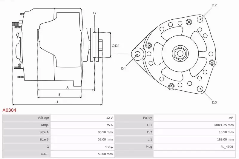 AS-PL ALTERNATOR A0304 