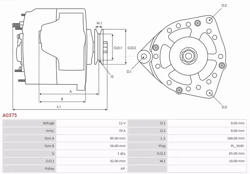 AS-PL ALTERNATOR A0375 