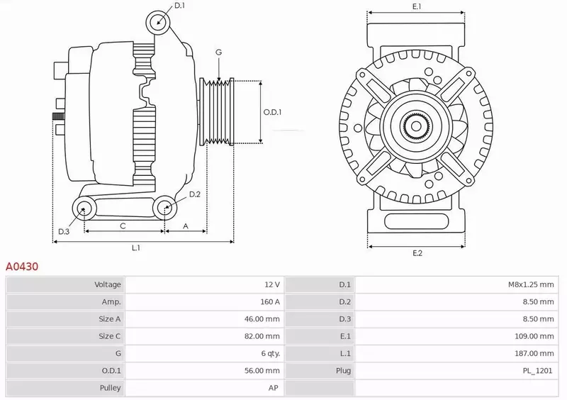 AS-PL ALTERNATOR A0430 