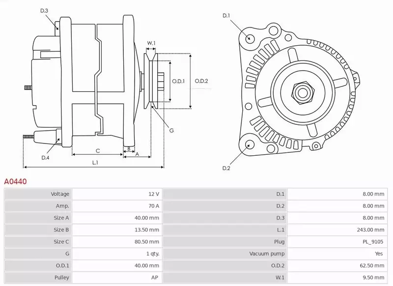 AS-PL ALTERNATOR A0440 