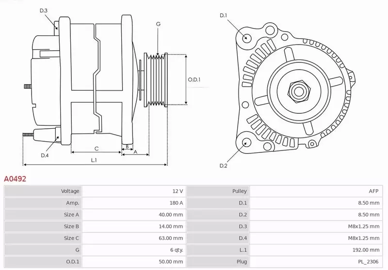 AS-PL ALTERNATOR A0492 