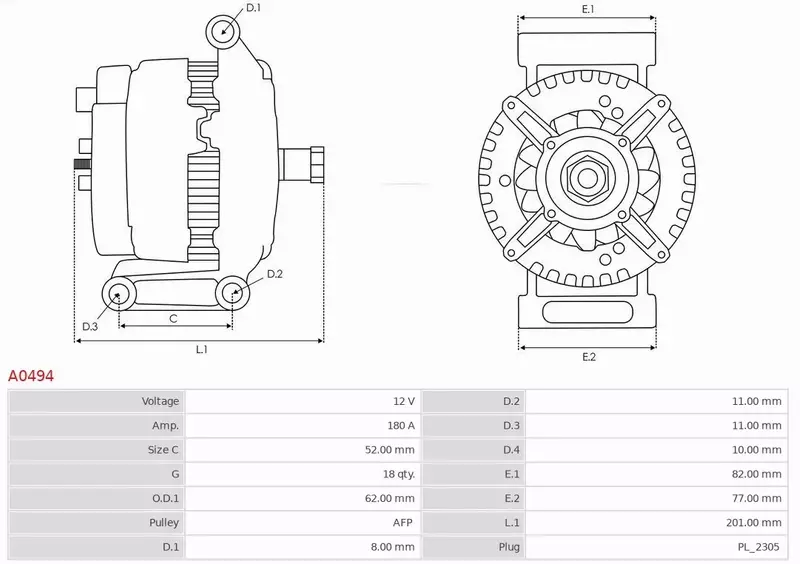 AS-PL ALTERNATOR A0494 