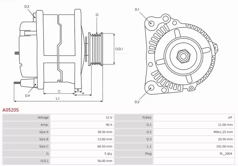 AS-PL ALTERNATOR A0520S 