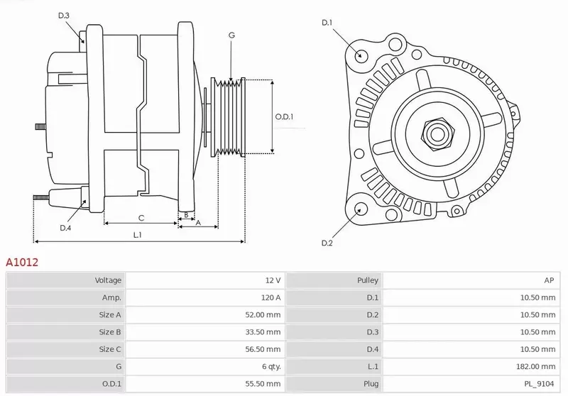 AS-PL ALTERNATOR A1012 