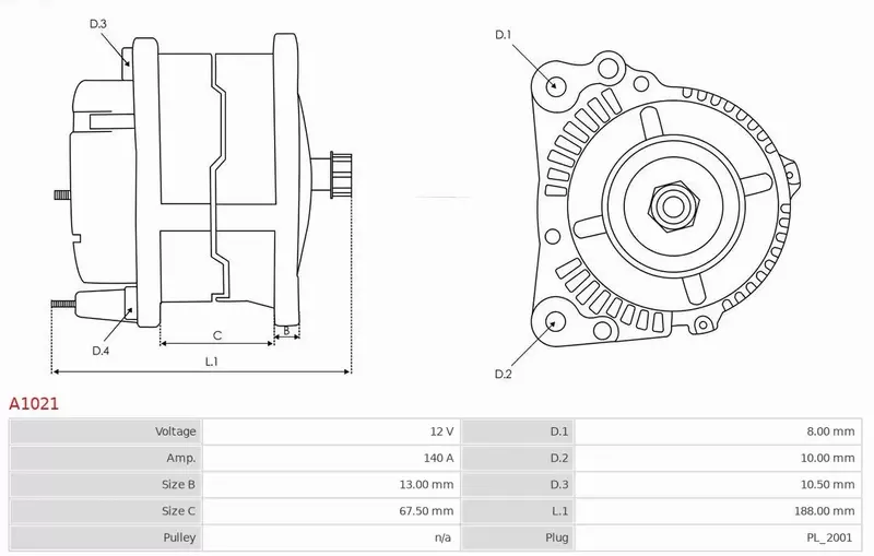 AS-PL ALTERNATOR A1021 