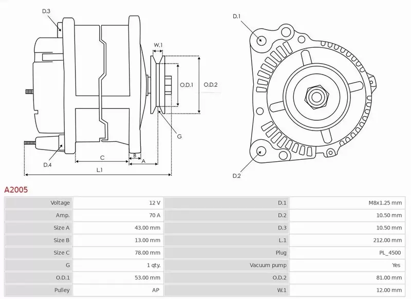 AS-PL ALTERNATOR A2005 