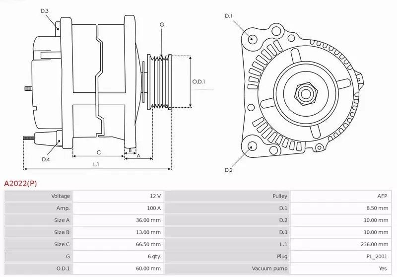 AS-PL ALTERNATOR A2022(P) 