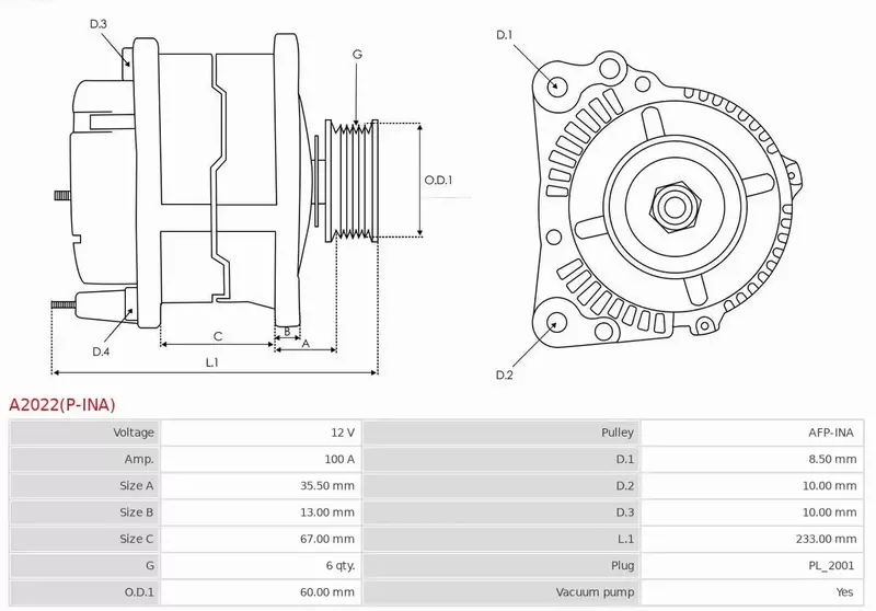 AS-PL ALTERNATOR A2022(P-INA) 