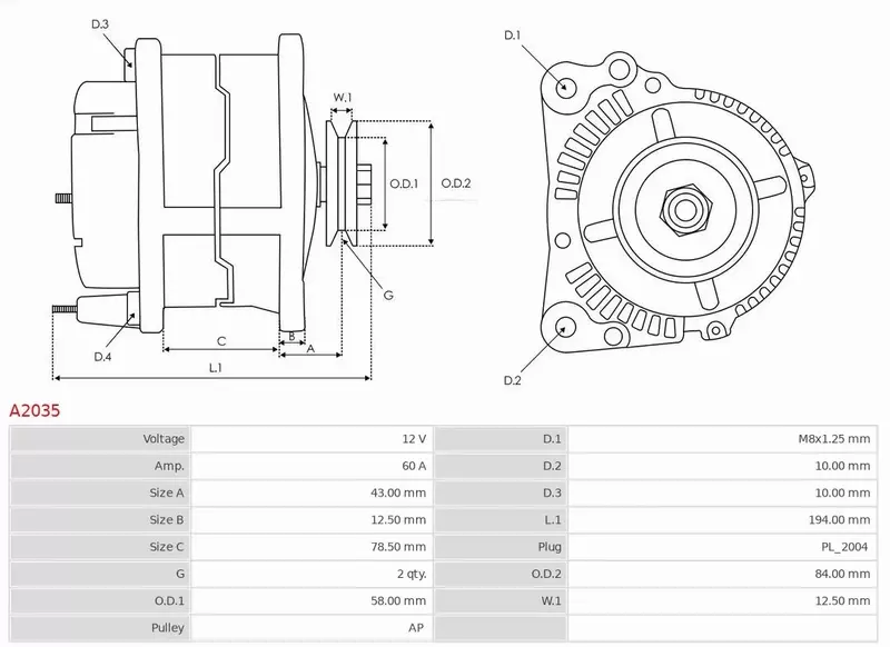 AS-PL ALTERNATOR A2035 