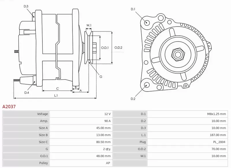 AS-PL ALTERNATOR A2037 