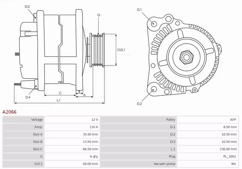 AS-PL ALTERNATOR A2066 