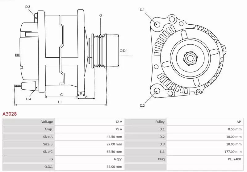 AS-PL ALTERNATOR A3028 