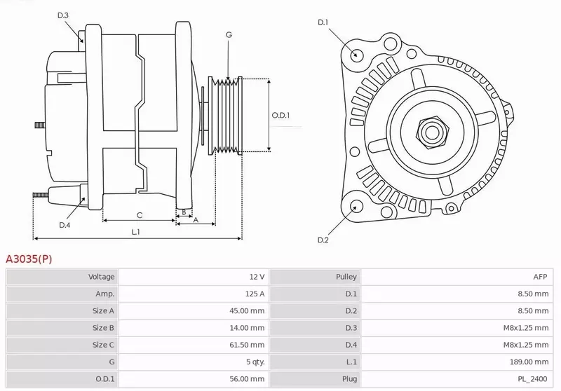 AS-PL ALTERNATOR A3035(P) 