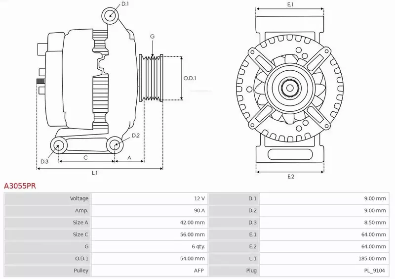 AS-PL ALTERNATOR A3055PR 