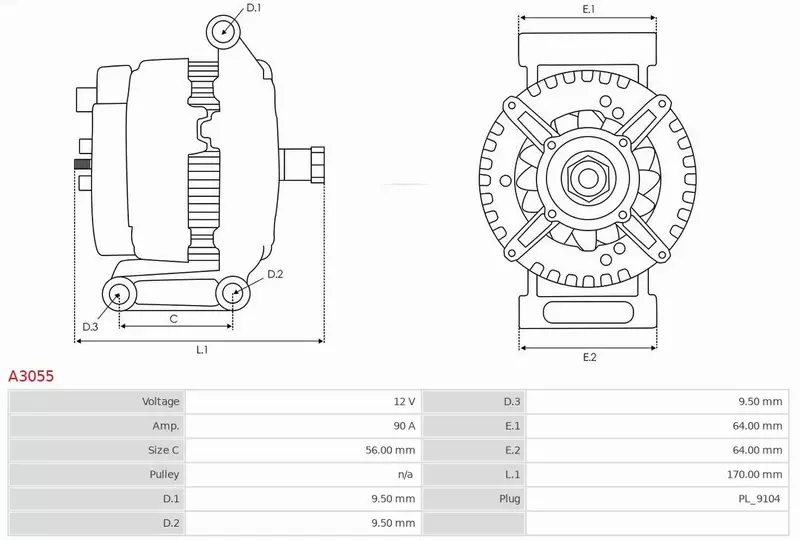 AS-PL ALTERNATOR A3055 