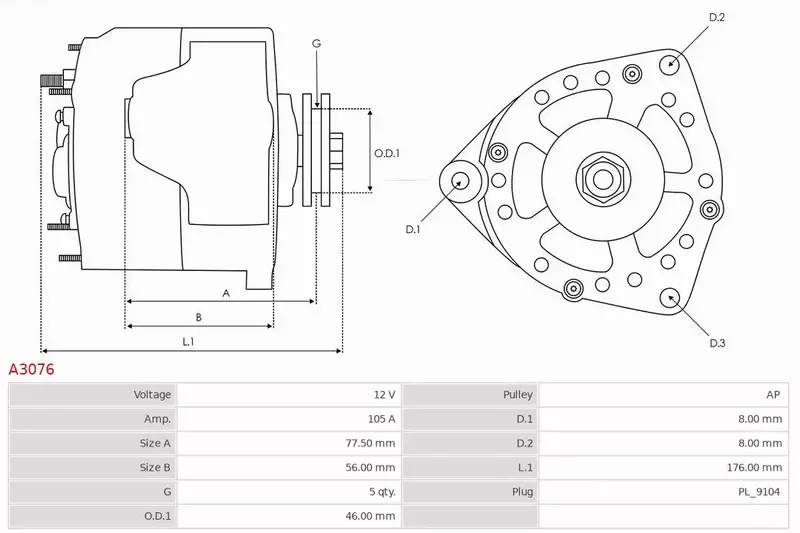 AS-PL ALTERNATOR A3076 