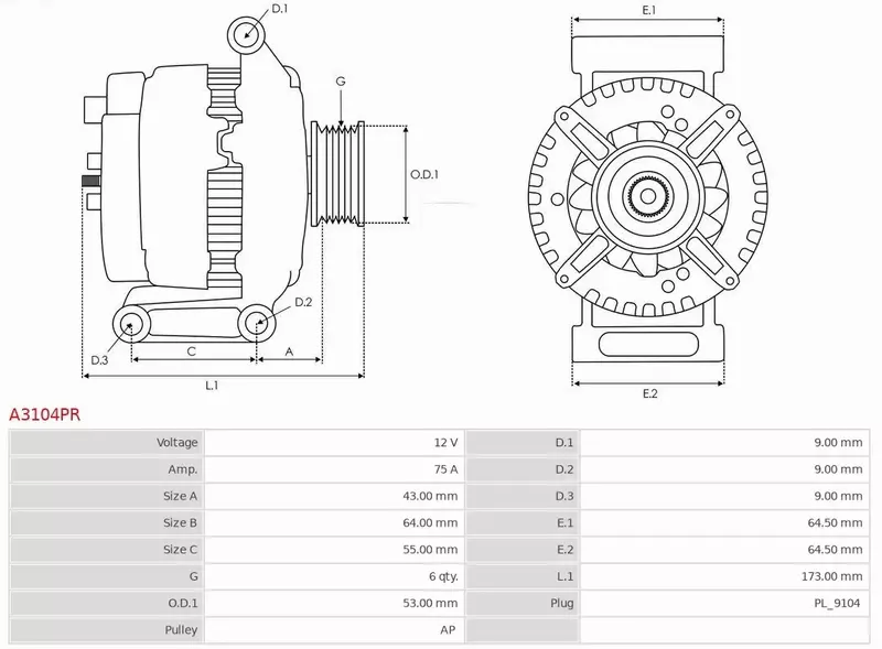 AS-PL ALTERNATOR A3104PR 