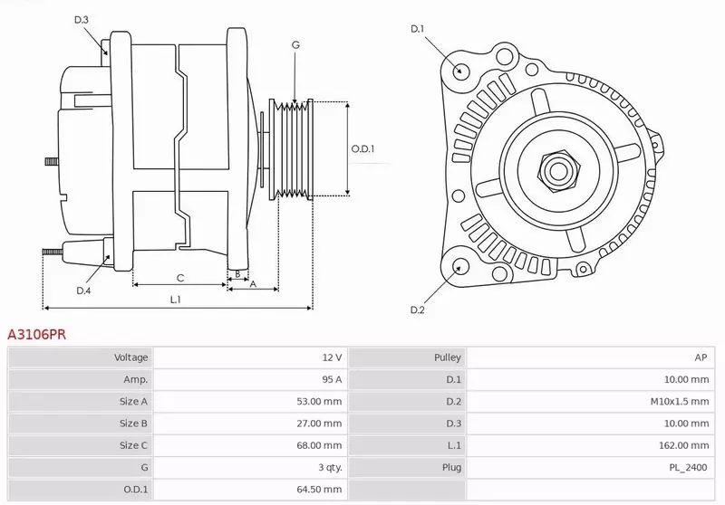 AS-PL ALTERNATOR A3106PR 