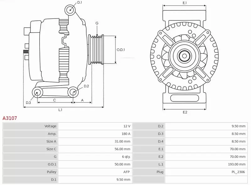 AS-PL ALTERNATOR A3107 