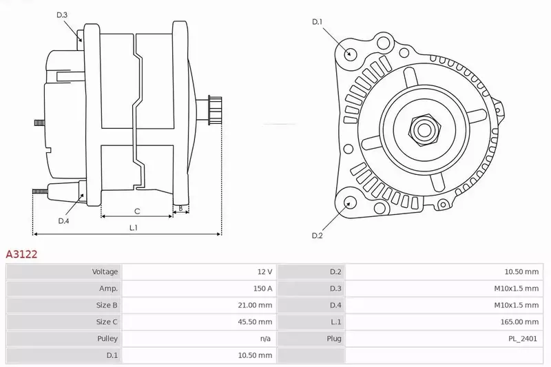 AS-PL ALTERNATOR A3122 