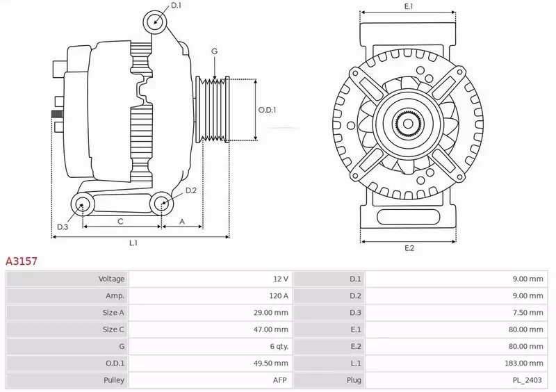 AS-PL ALTERNATOR A3157 