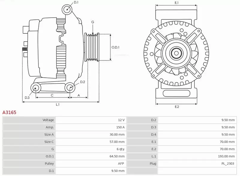 AS-PL ALTERNATOR A3165 