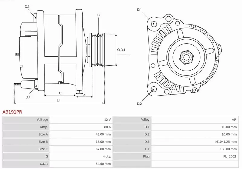 AS-PL ALTERNATOR A3191PR 