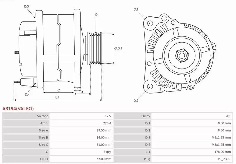 AS-PL ALTERNATOR A3194(VALEO) 