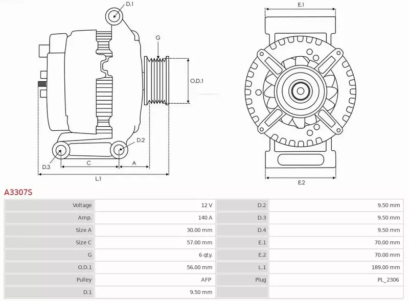 AS-PL ALTERNATOR A3307S 