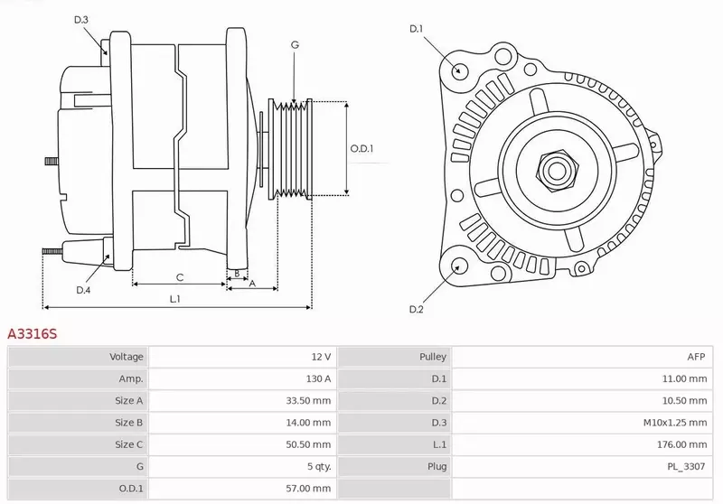 AS-PL ALTERNATOR A3316S 