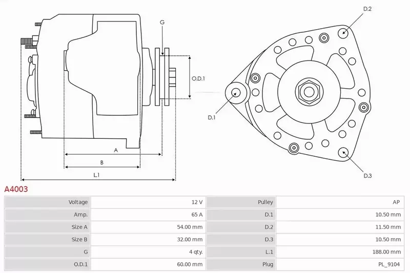 AS-PL ALTERNATOR A4003 