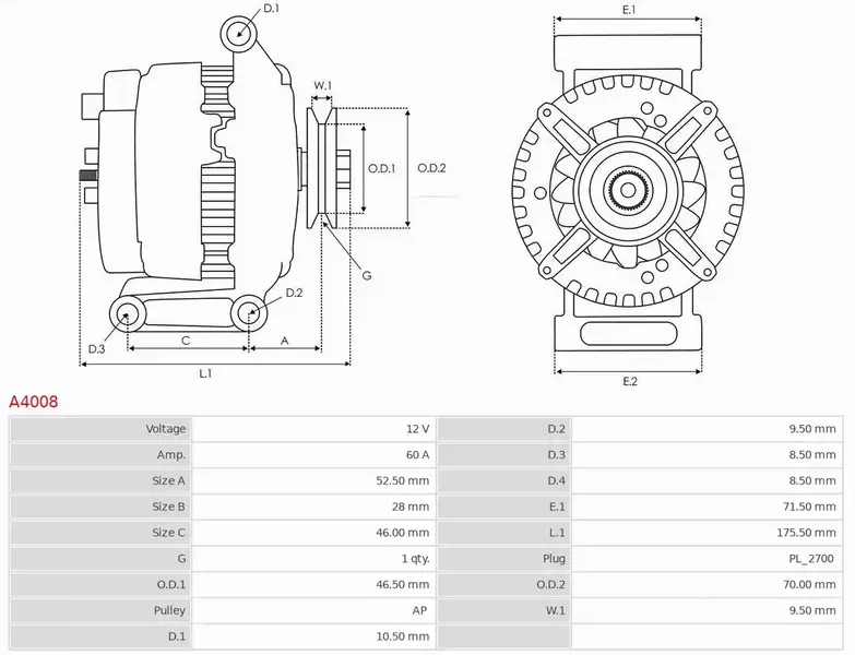 AS-PL ALTERNATOR A4008 