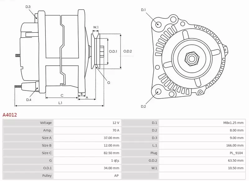 AS-PL ALTERNATOR A4012 