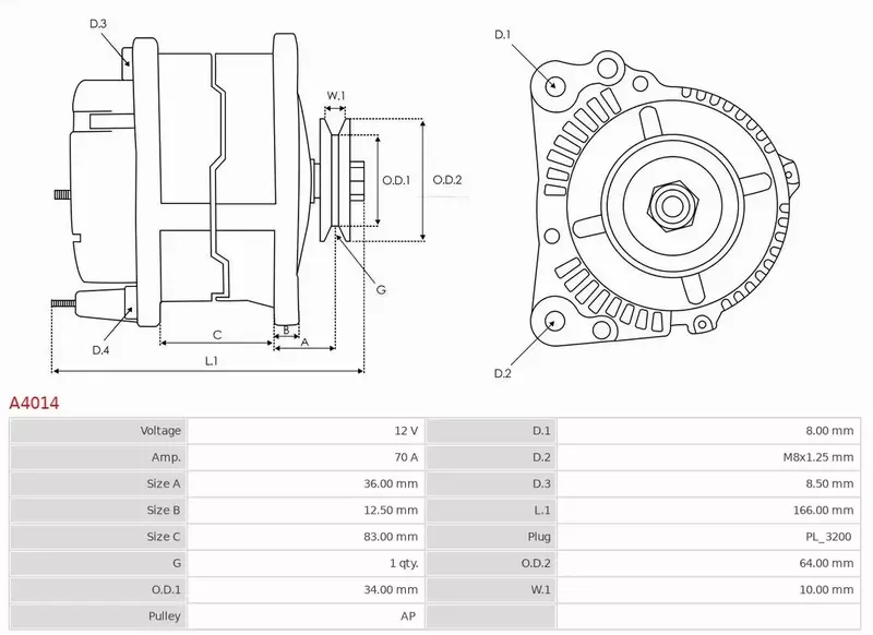 AS-PL ALTERNATOR A4014 