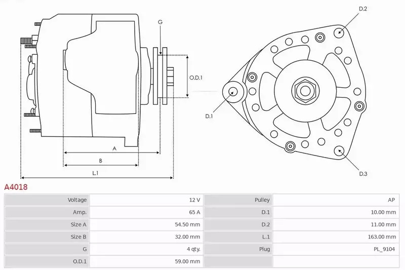 AS-PL ALTERNATOR A4018 