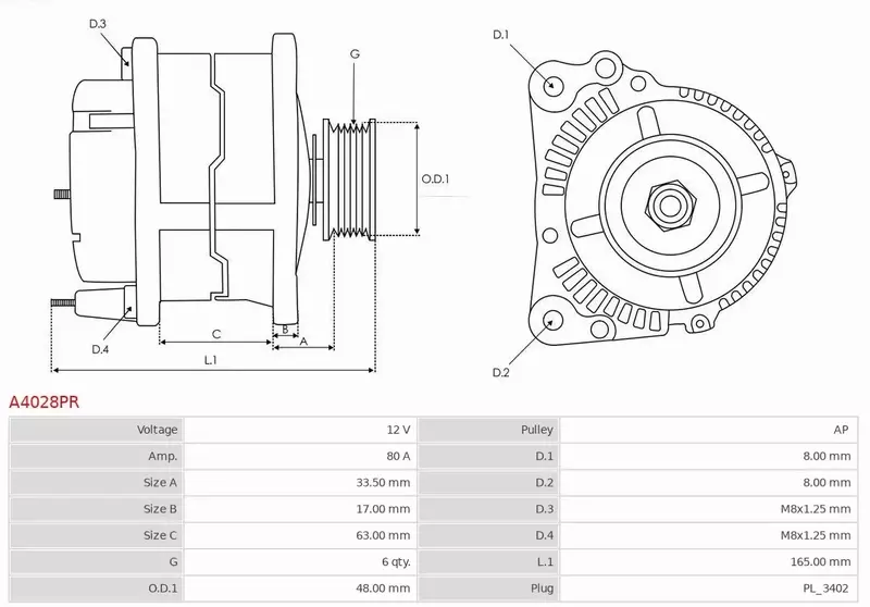 AS-PL ALTERNATOR A4028PR 