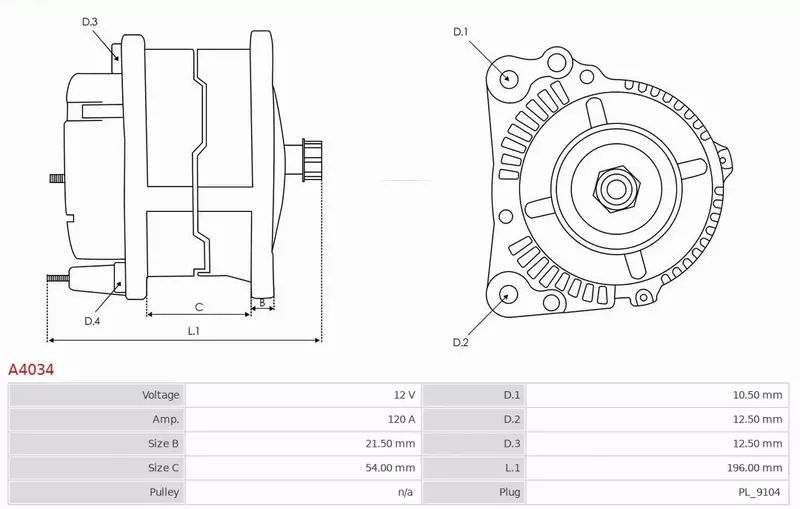 AS-PL ALTERNATOR A4034 