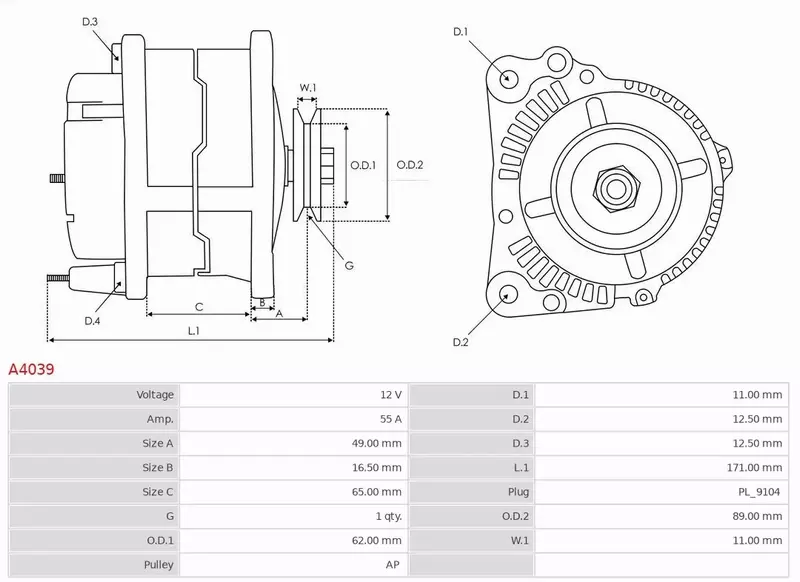 AS-PL ALTERNATOR A4039 