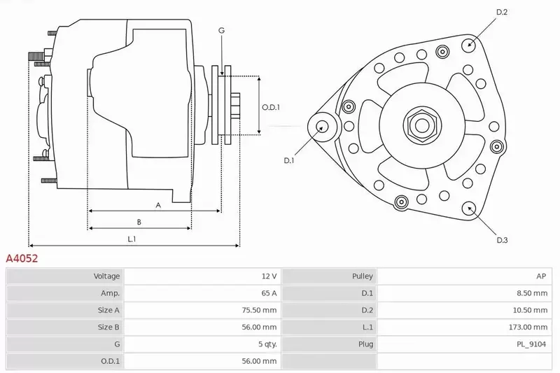 AS-PL ALTERNATOR A4052 