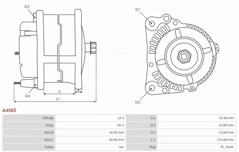 AS-PL ALTERNATOR A4065 