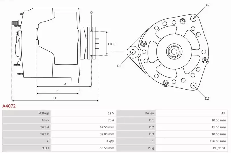 AS-PL ALTERNATOR A4072 