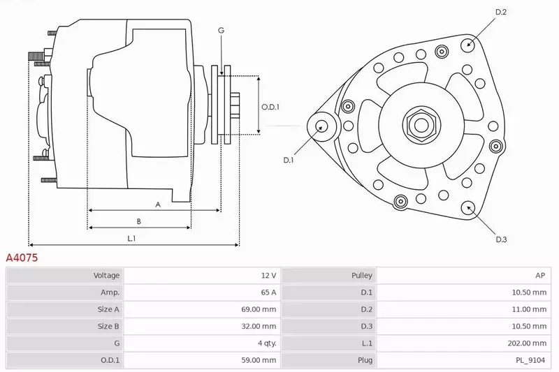 AS-PL ALTERNATOR A4075 