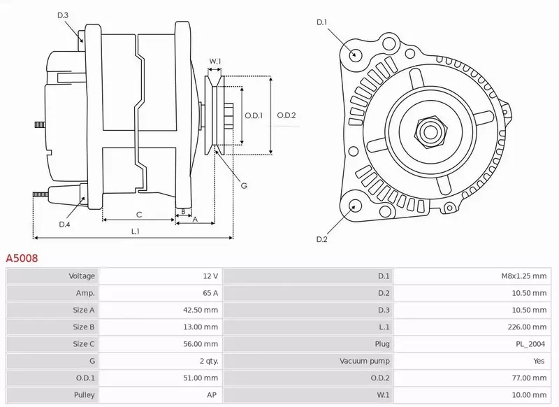 AS-PL ALTERNATOR A5008 