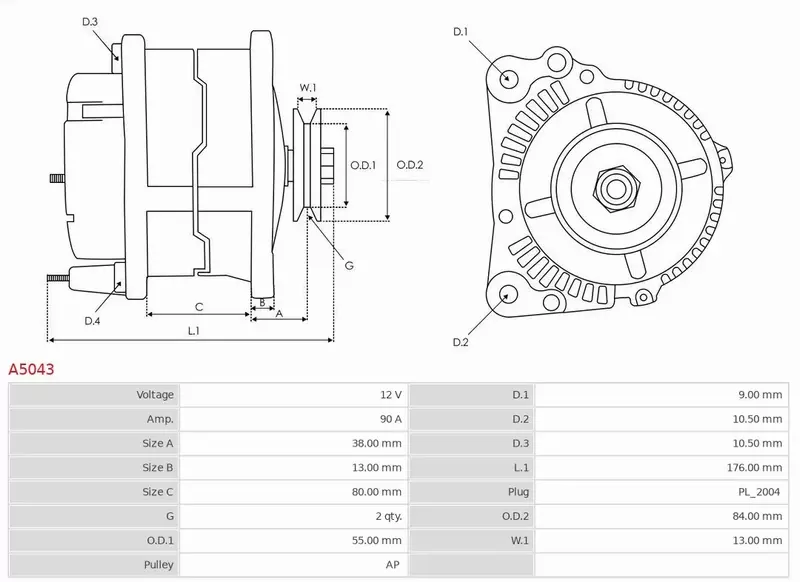 AS-PL ALTERNATOR A5043 