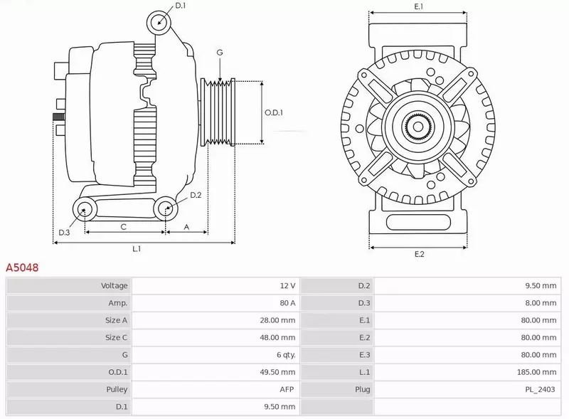 AS-PL ALTERNATOR A5048 