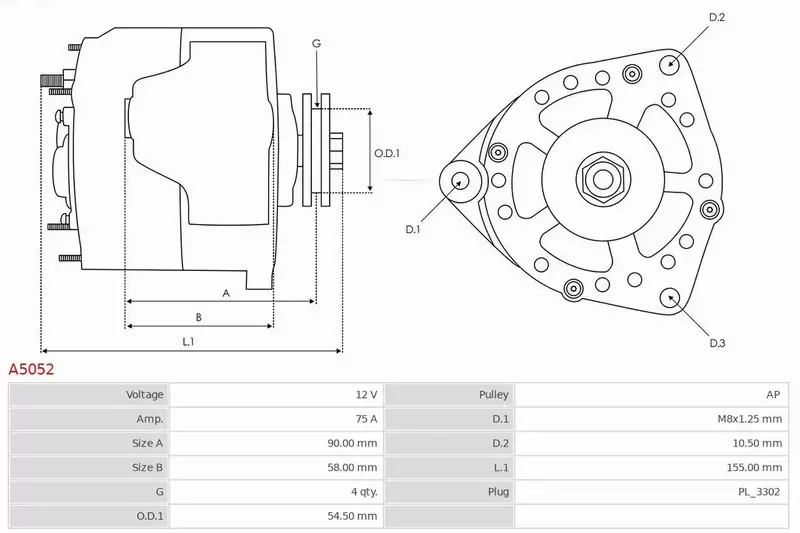 AS-PL ALTERNATOR A5052 