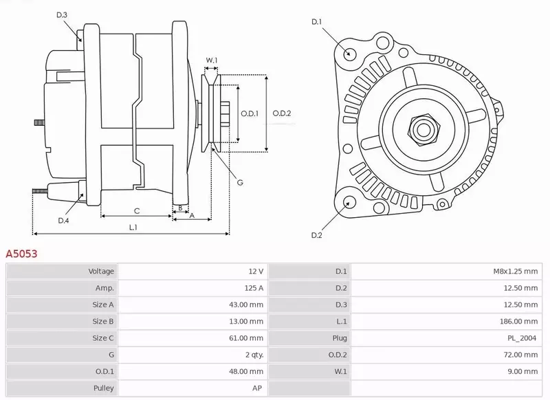 AS-PL ALTERNATOR A5053 