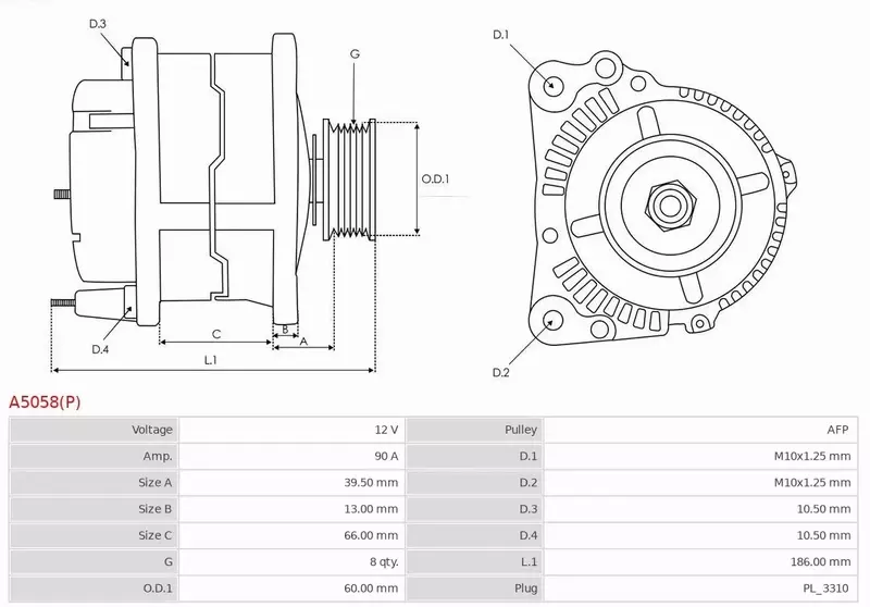 AS-PL ALTERNATOR A5058(P) 