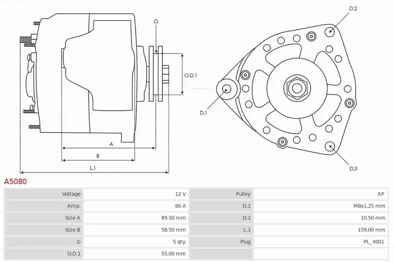 AS-PL ALTERNATOR A5080 