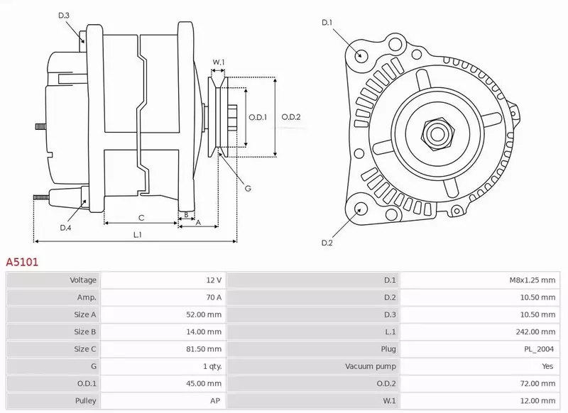 AS-PL ALTERNATOR A5101 